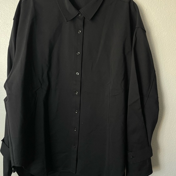 Good American The Good Shirt Long Sleeve Point Collar Black Women's Sz L/XL - Picture 3 of 8